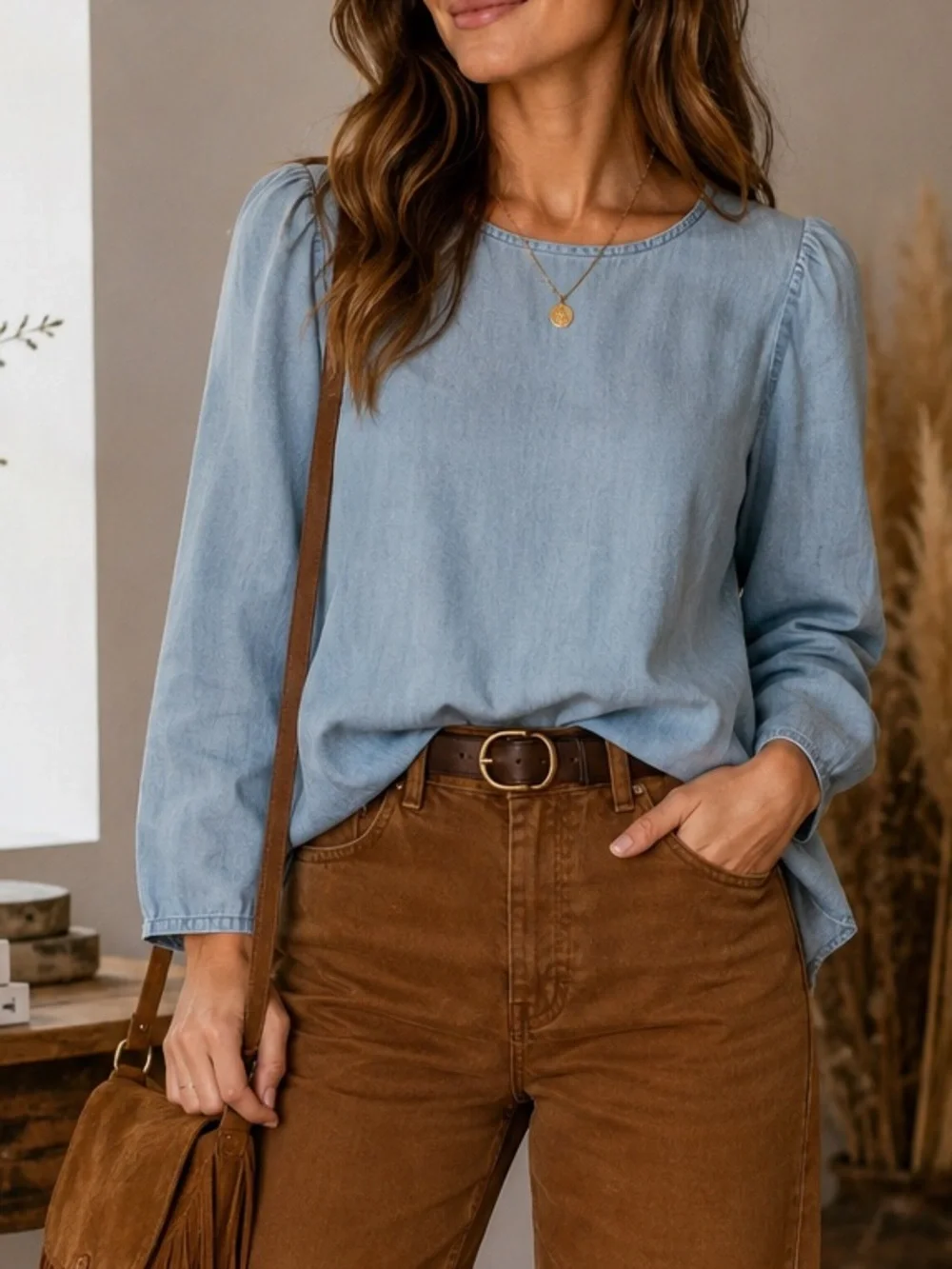 Madewell Chambray Tie Back Top Light Wash Denim Blouse Size Small